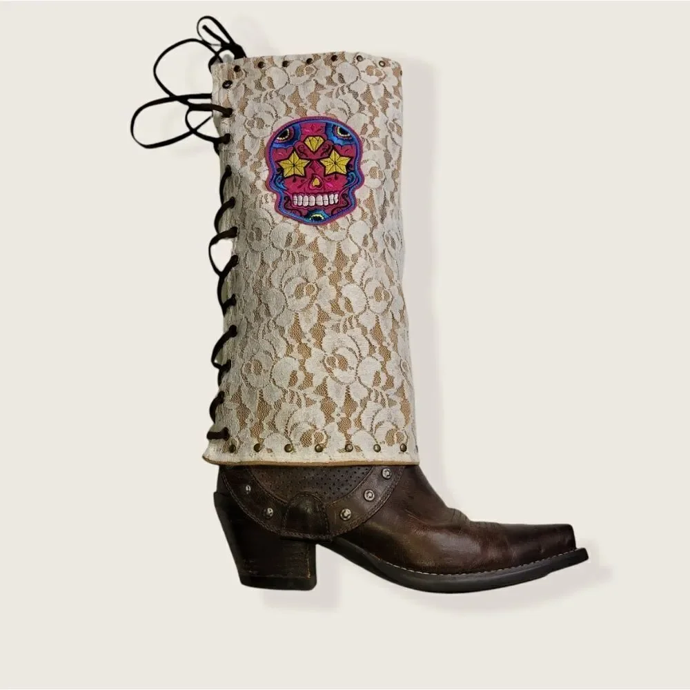NWT Sugar Skull‎ Women's Tall Lace Cowboy Cowgirl Boot Covers Adjustable Size - Picture 2 of 6